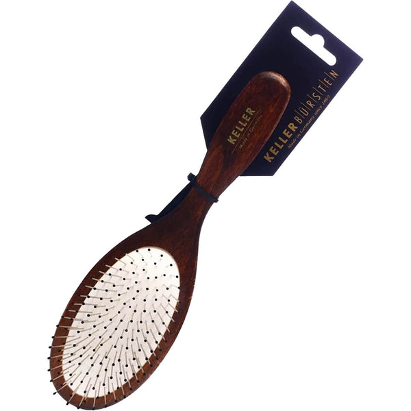 Keller Hair Brush Small Oval Brown Beech Wood Steel Pins 1 Pc
