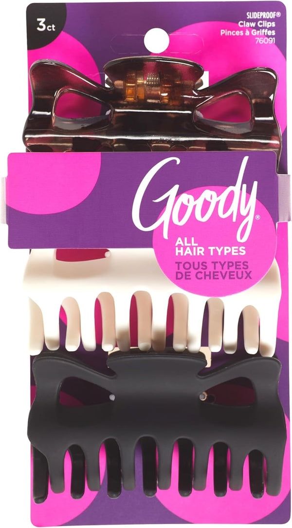 Goody Classics Large Rectangle Claw Hair Clips Multi-Color 3 Ct
