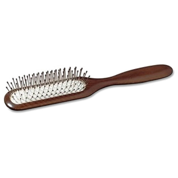 Keller Small Narrow Oval Hair Brush Brown Beechwood Handle, Steel Pin Bristles, 1 Pc