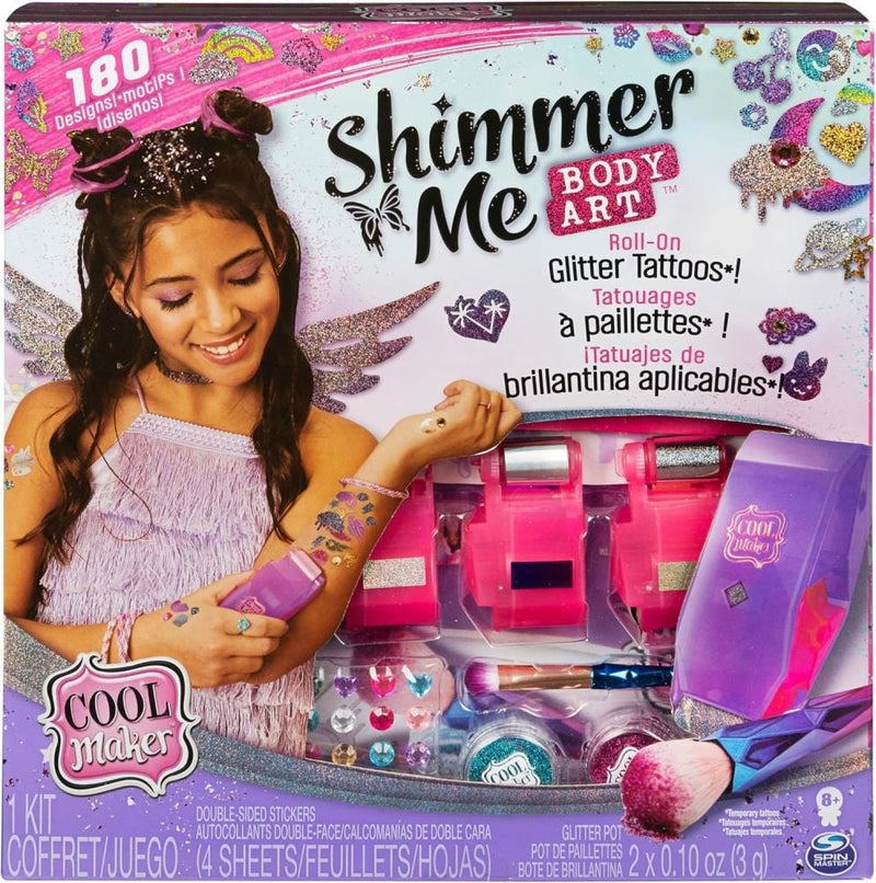Cool Maker Shimmer Me Body Art Studio Temporary Glitter Tattoo Kit, 4 Foils, 2 Glitter Colors, 180 Designs