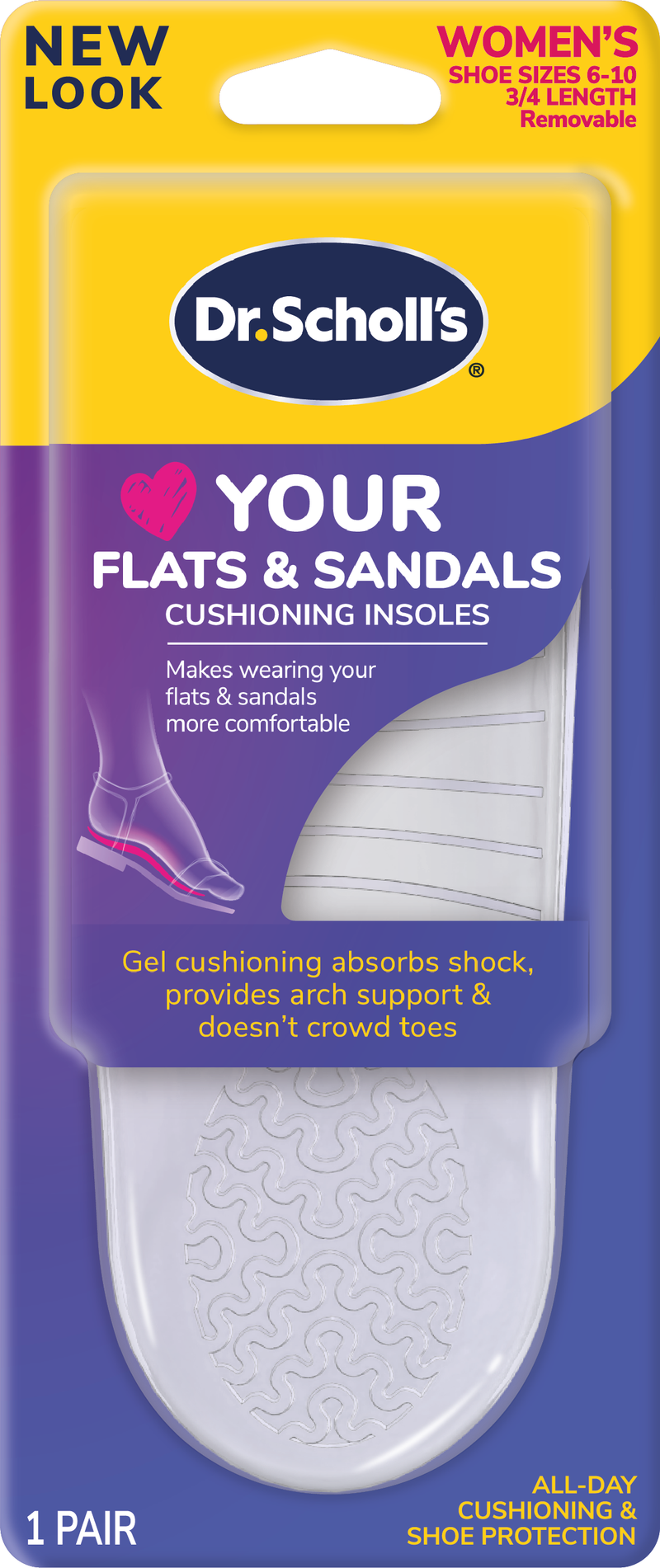 Dr. Scholl's Love Your Flats & Sandals 3/4 Insoles with Gel Cushioning and Arch Support