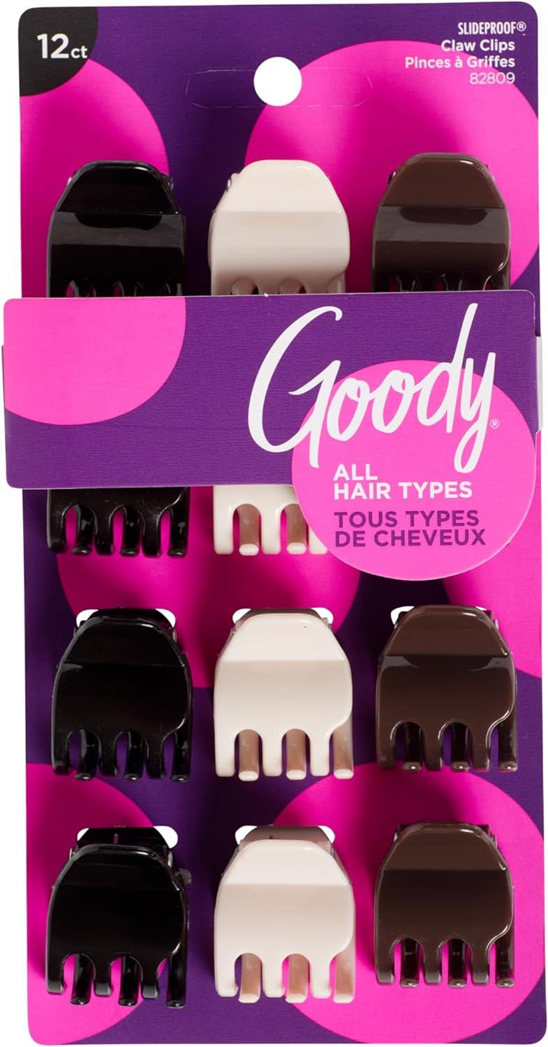 Goody Classics Small Half Claw Clips, Assorted Colors, 12 Count