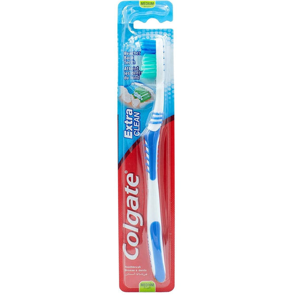 Colgate Extra Clean Medium Manual Toothbrush Angled Multi-Height Bristles Tongue Cleaner