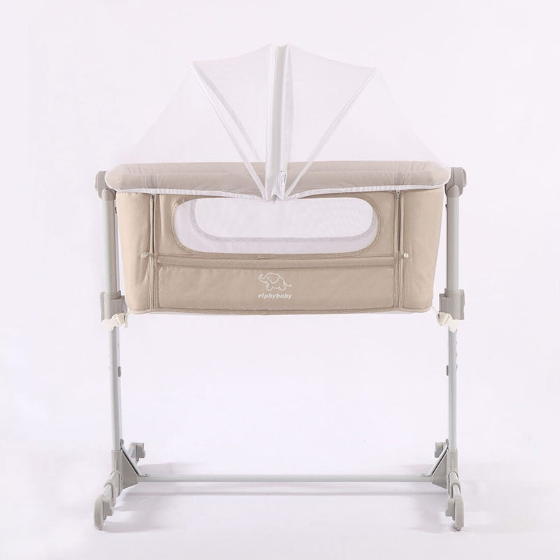 Elphybaby Baby Bedside Cosleeper Cot, Adjustable Height, Mesh Sides, Locking Casters