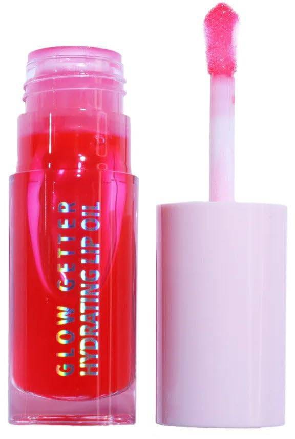 Moira Glow Getter Hydrating Lip Oil Gloss, Apricot Coconut Jojoba Oils, 008 Juicy Red