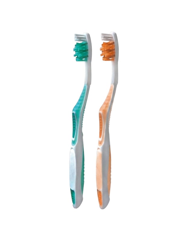 Foramine Expert 3 Toothbrushes Stiff Cross-Braced Bristles Tongue Cleaner 2 Pieces Assorted Colors