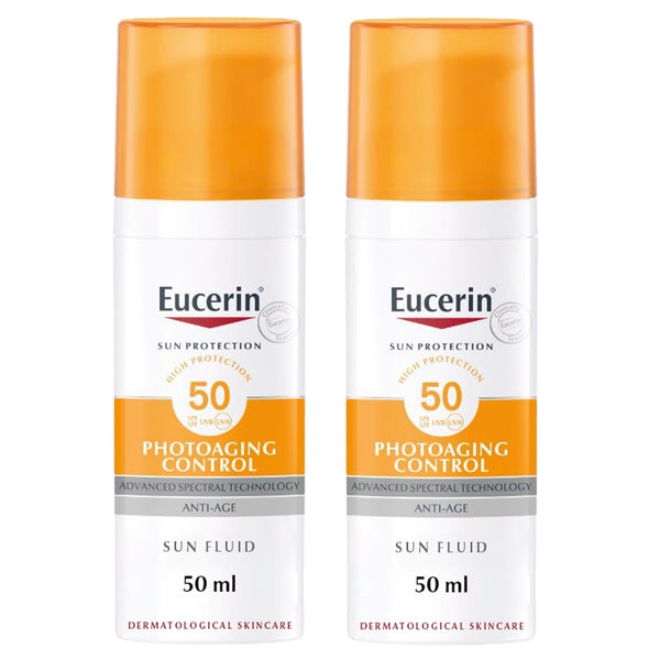 Eucerin Sun Fluid Photoaging Control SPF50 Facial Sunscreen, 1+1 Pack, 50ml Each