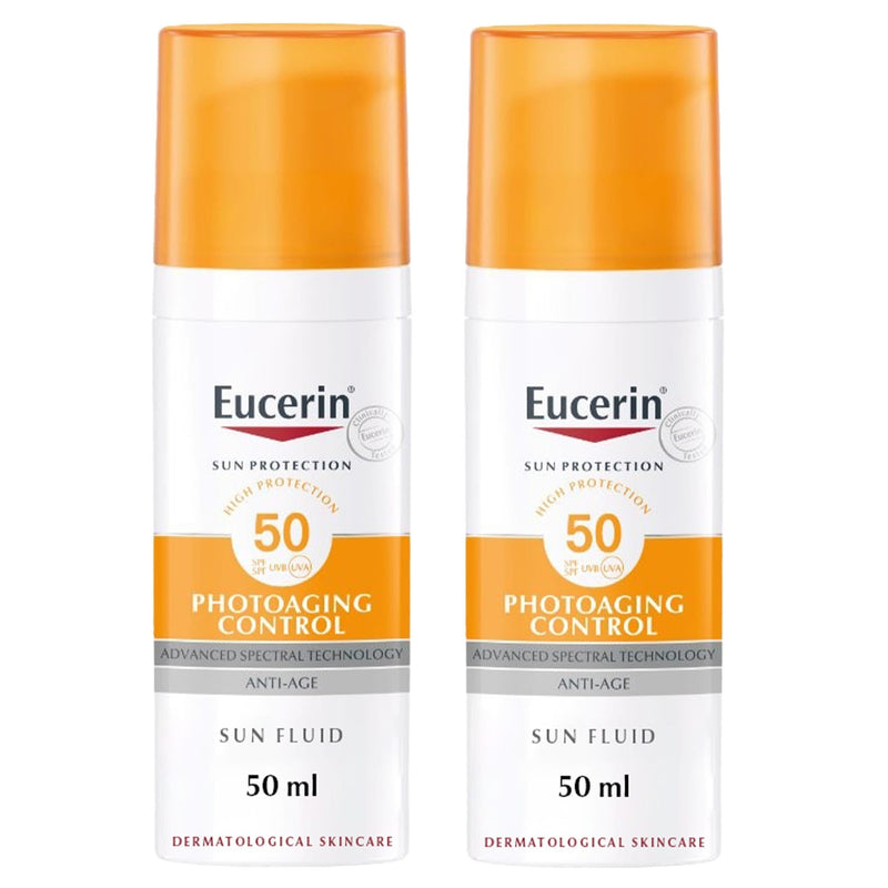 Eucerin Sun Fluid Photoaging Control SPF50 Facial Sunscreen, 1+1 Pack, 50ml Each