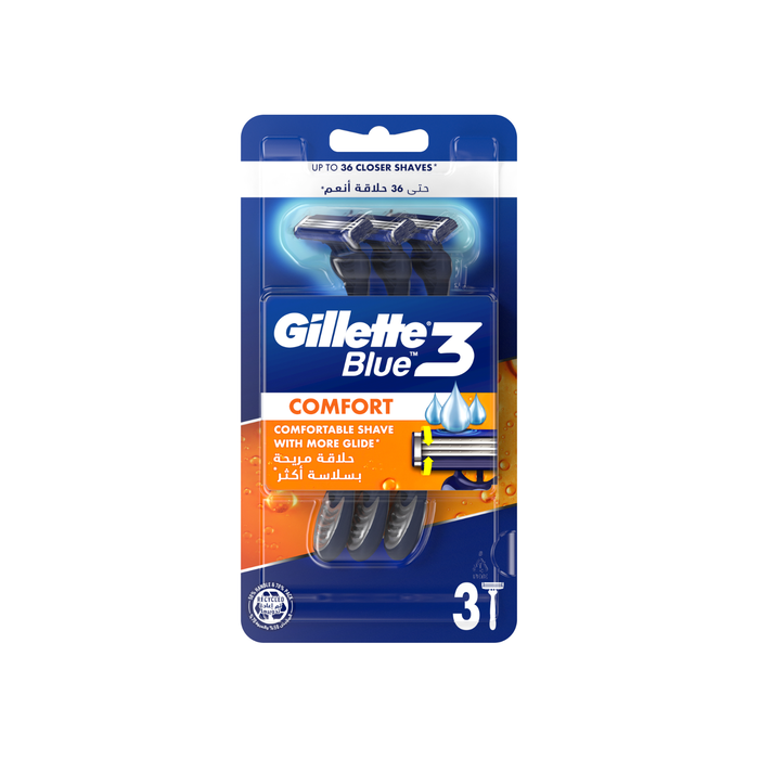 Gillette Blue 3 Razors Three Blades Lubrication Strip 3 Pack