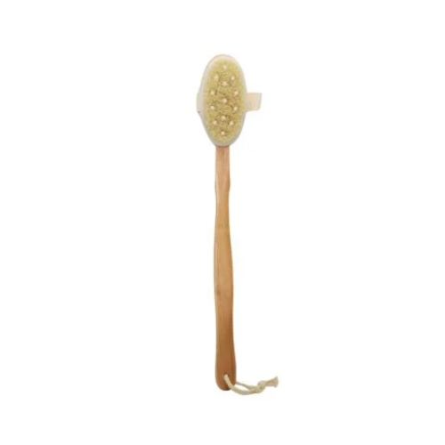 Bastil Wooden Bath Brush with Long Handle, Soft Body Scrub Brush