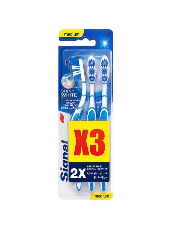 Signal Shiny White Toothbrush Medium Bristles 3 Pieces
