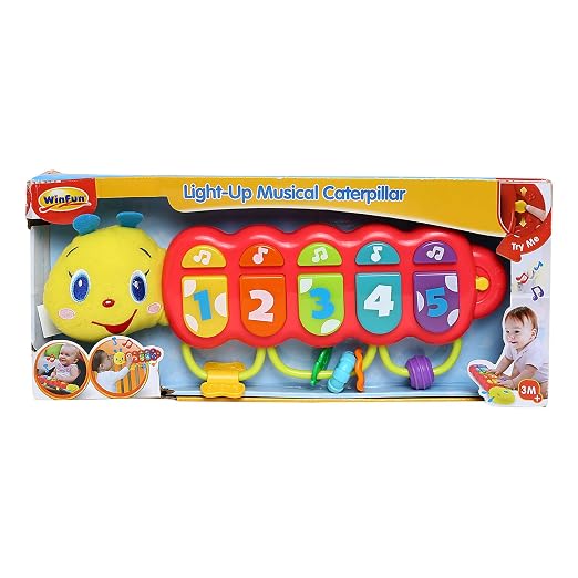 WinFun Light-Up Musical Caterpillar Baby Crib & Stroller Toy with Textured Spinner