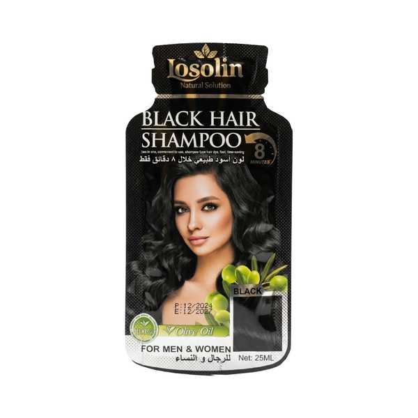 Louz Lin Natural Black Hair Color Shampoo, Easy-Use Formula, 25 ml