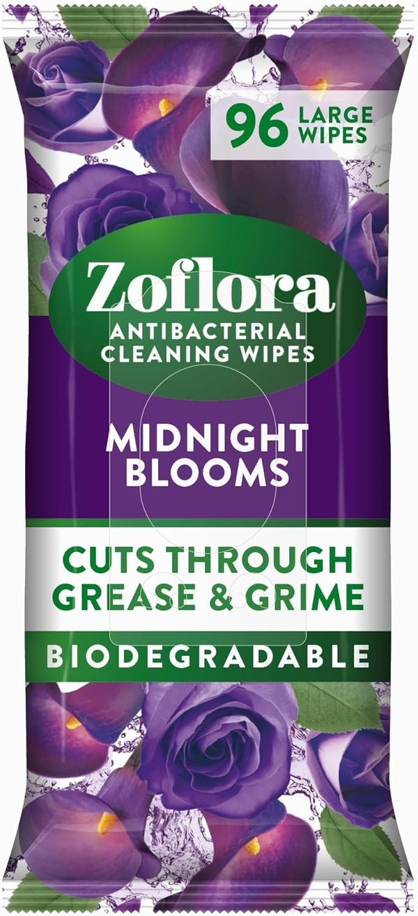 Zoflora Multipurpose Cleaning Wipes Midnight Blooms, Plant-Based Biodegradable, 96 Wipes