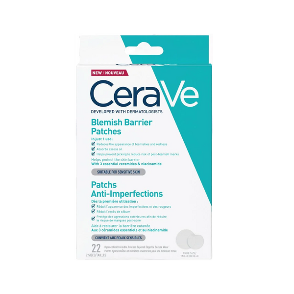 CeraVe Blemish Barrier Patches Hydrocolloid-Style Protective Patches for Breakout-Prone Skin, 22 Patches