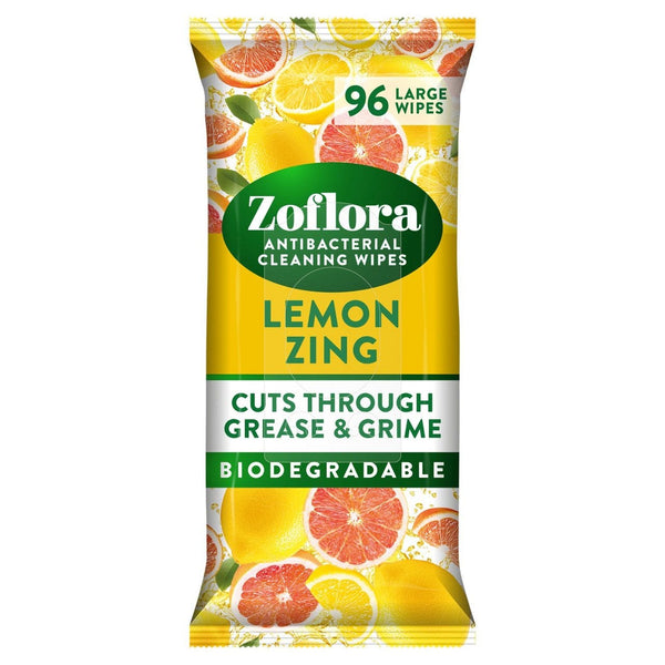 Zoflora Lemon Zing Antibacterial Wipes, Multi-Surface Cleaner, 96 Wipes