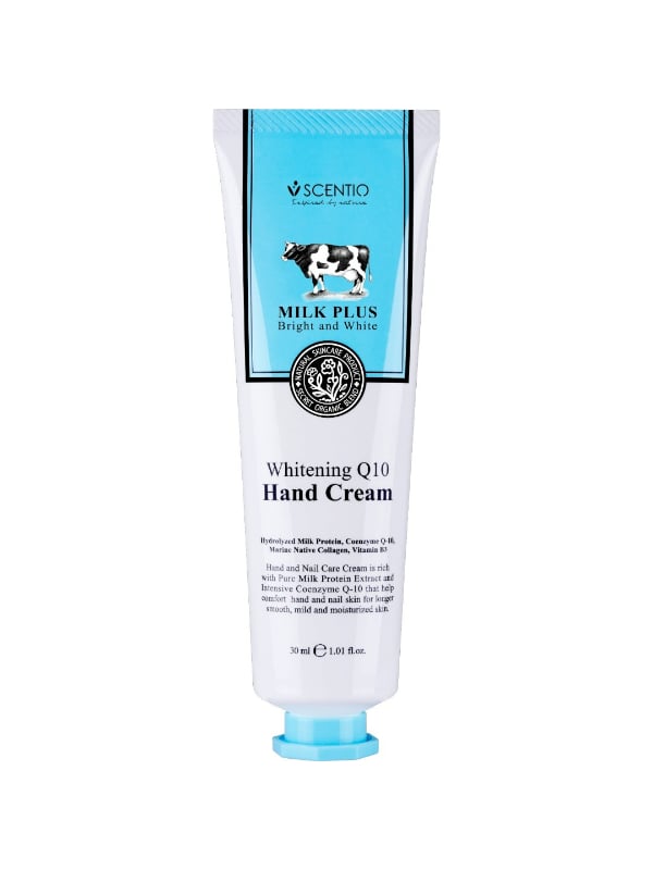 Scentio Bright & White Milk Plus Q10 Hand Cream Brightening Moisturizer 30ml