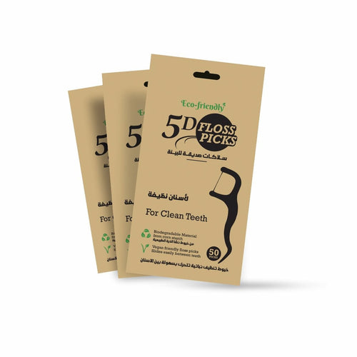5D Eco Dental Floss Picks Corn Starch Biodegradable Vegan 50 Count