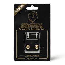 Studex Sterilized Zircon Stud Earrings, 24K Gold-Plated Surgical Steel, Sensitive Skin, Pair