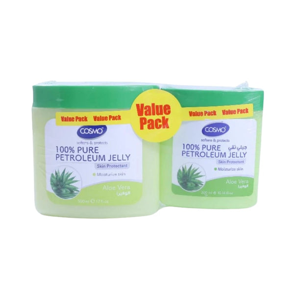 Cosmo Pure Aloe Vera Petroleum Jelly, Soothing Moisturizing Formula, 500 + 300 ml