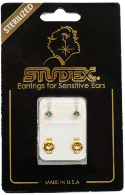 Studex Sensitive Stud Earrings Surgical Steel 24K Gold Plated Zircon R203Y