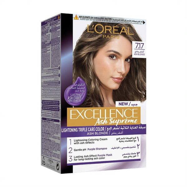 L'Oreal Paris Excellence Ash Supreme Permanent Hair Color Anti-Brass Ash Blonde 7.17