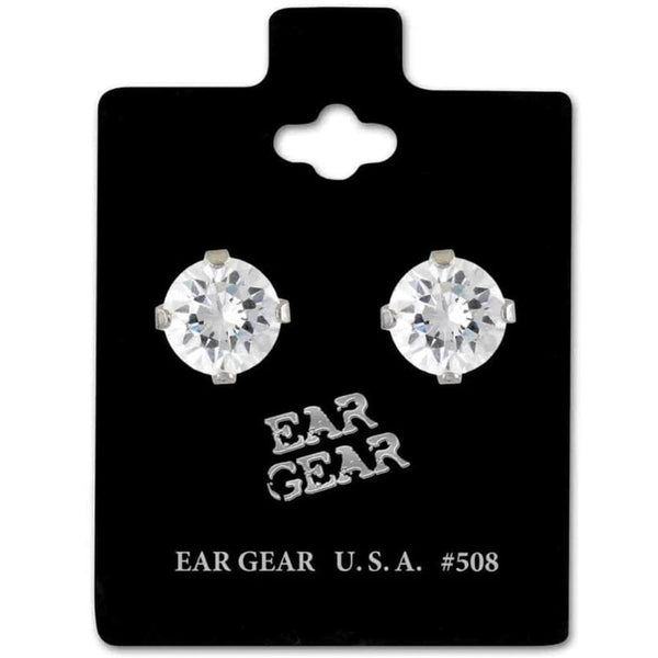 Ear Gear Silver 508 Cubic Zirconia Earrings, 8mm