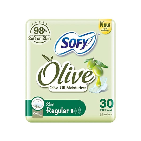 Sofy Slim Gentle To Skin Sanitary Pads 23 cm, Pearl Pore Cotton Sheet, Olive Oil, 30 Pads
