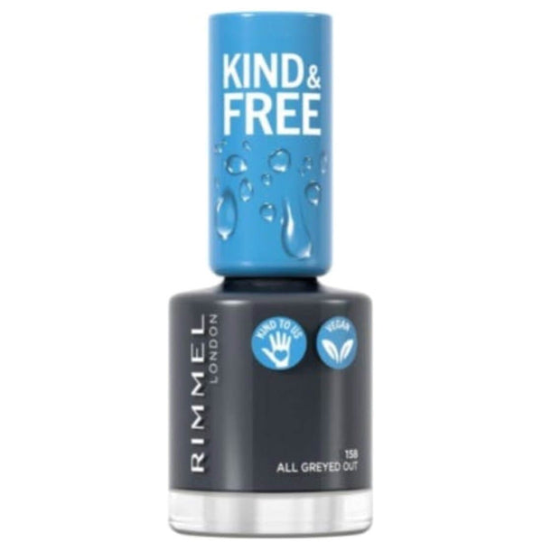 Rimmel Kind & Free Nail Polish Liquid Gloss Finish 158 All Greyed Out Grey