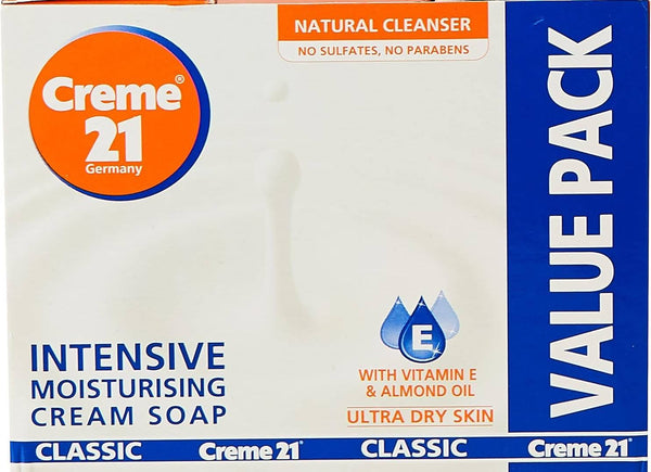 Creme 21 Intensive Moisturising Cream Soap Vitamin E Almond Oil 3+1 Pack 125 g
