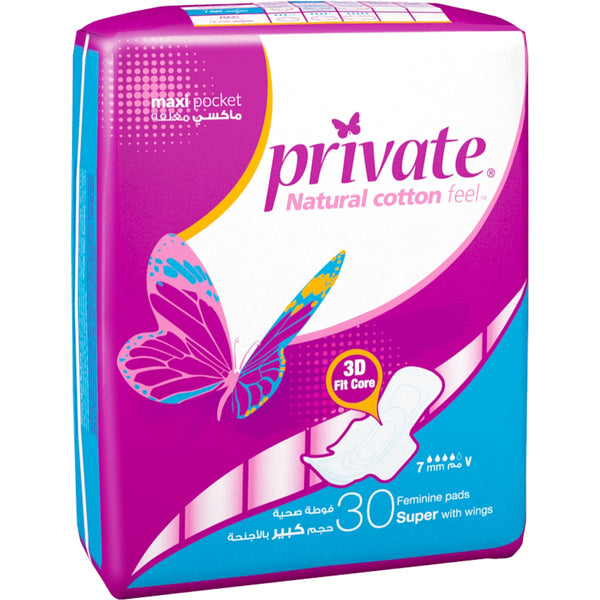 Private Maxi Pocket Super Sanitary Pads Winged Dry Touch Core 30 Pads