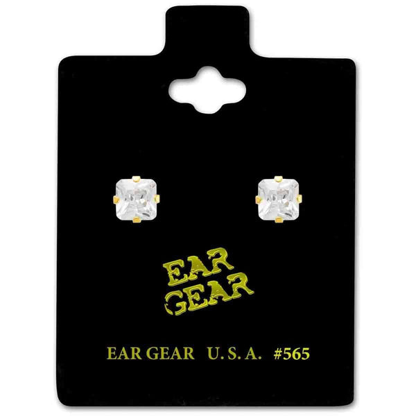 Ear Gear Gold Cubic Zirconia Stud Earrings Stainless Steel 5 x 5 mm Silver
