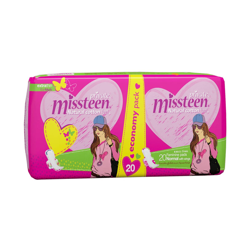 Private Miss Teen Thin Sanitary Pads, Individually Wrapped, 20 Pads