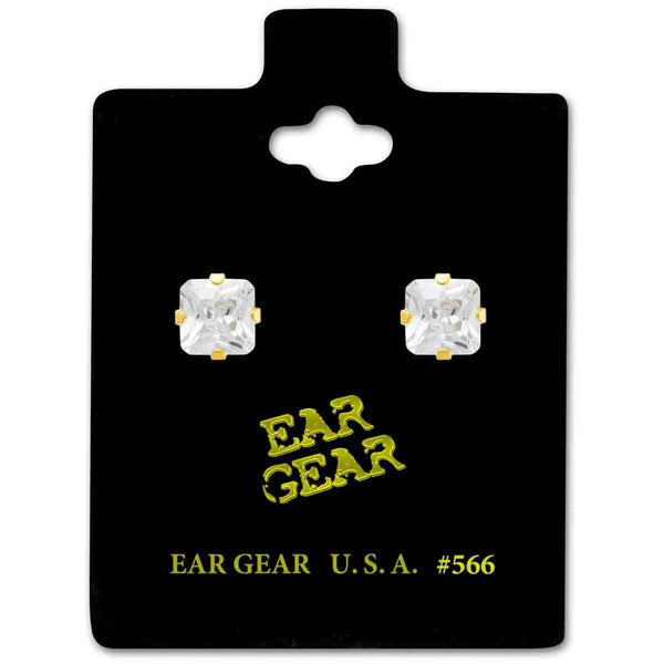 Ear Gear Gold Cubic Zirconia Earrings Silver 6 x 6 mm