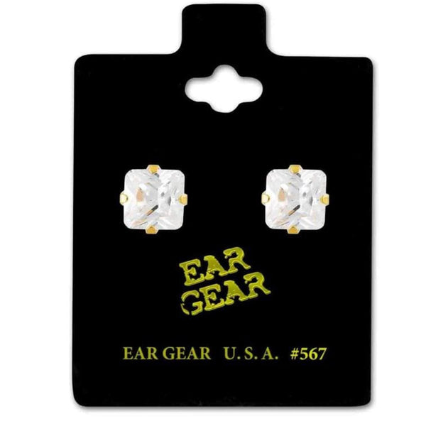 Ear Gear Gold 567 Cubic Zirconia Stud Earrings, Silver, 7 x 7 mm