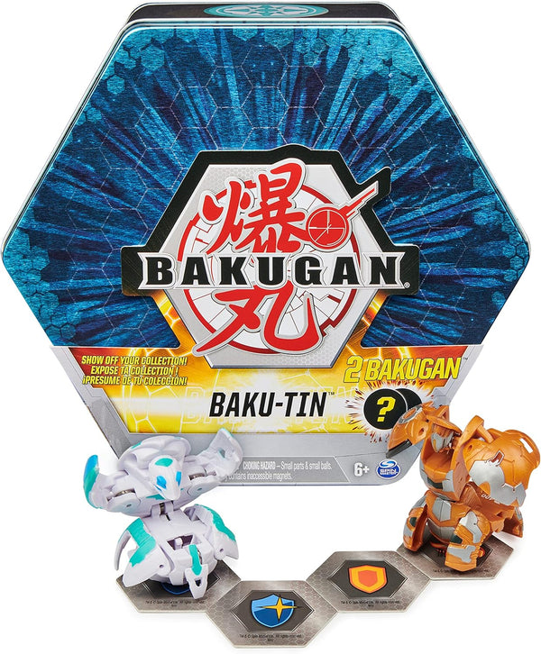 Bakugan Baku-Tin Premium Collector Storage Tin with 2 Mystery Bakugan, 4 BakuCores and Cards