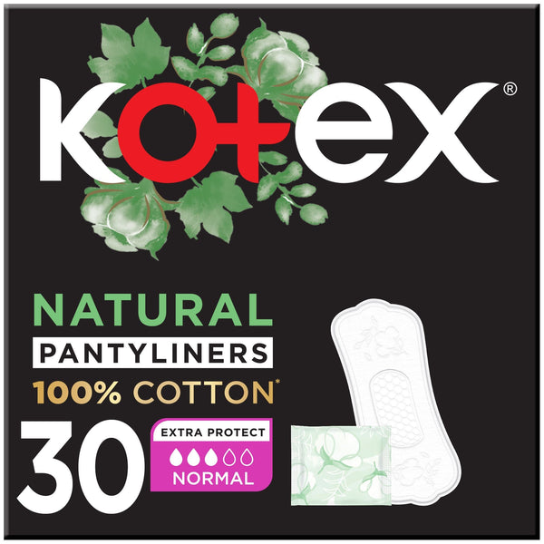 Kotex Daily Protect Normal Panty Liners 100% Cotton Dual Absorption 30 Count
