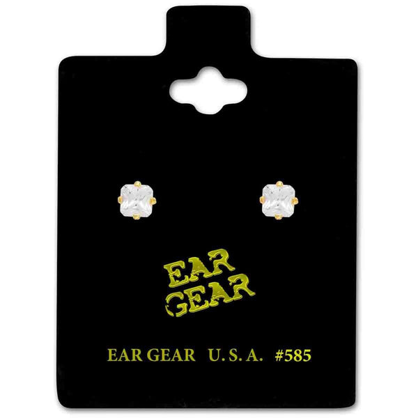 Ear Gear Gold Cubic Zirconia Stud Earrings, 3 x 3 mm, Multicolor