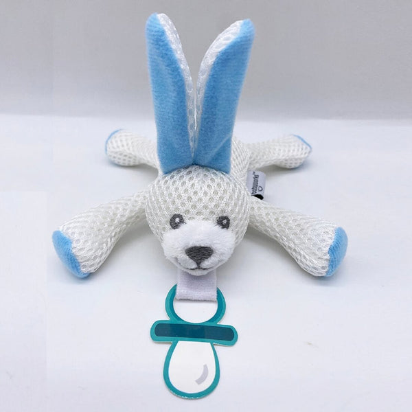 Baby Works Bibipals Blue Bunny Pacifier Holder Toy, Breathable Cotton Fabric, Blue