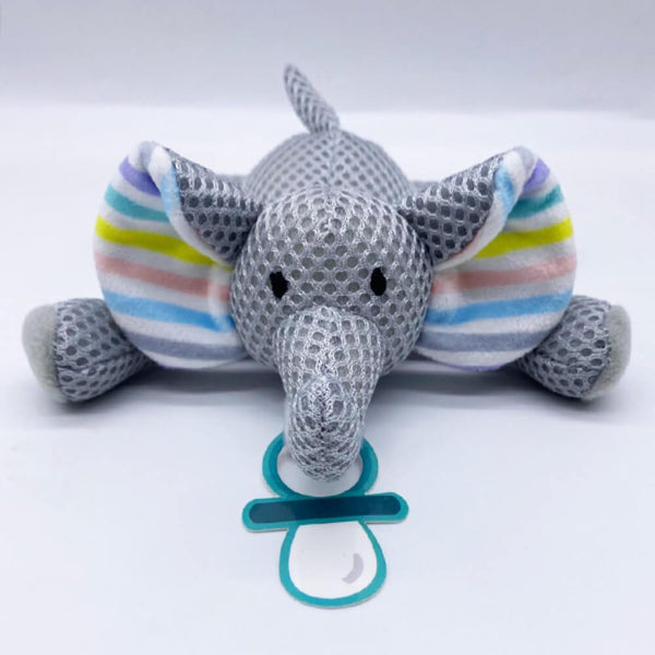 Baby Works Bibipals Rainbow Elephant Pacifier Holder and Toy, Multicolor