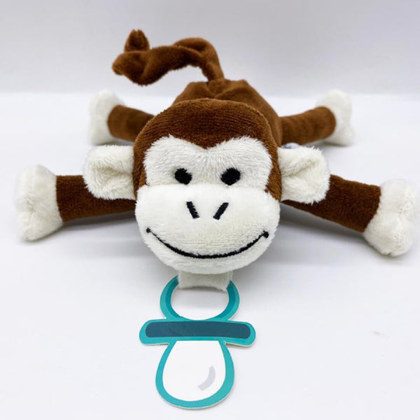 Baby Works Bibipals Cheeky Monkey Plush Pacifier Holder Toy, Miki Brown
