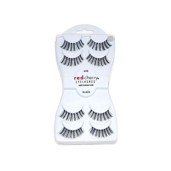 Red Cherry Black Eyelash Set Natural Human Hair Reusable 48 Pieces