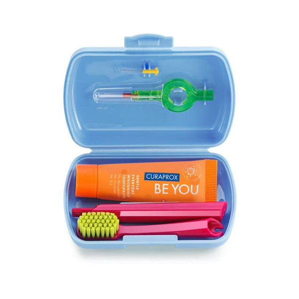 Curaprox Travel Set Blue Oral Care Kit with Toothbrush, Toothpaste and Interdental Brushes