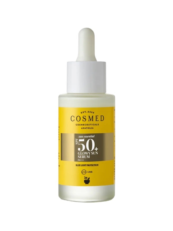 Cosmed Glowy Sun Serum SPF50+ PA++++ Lightweight Radiant Finish Ectoin Squalane 30 ml