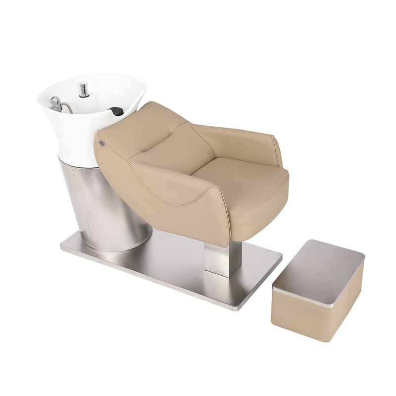 Salon System C-5029 Professional Hair Washing Chair Beige Ceramic Basin