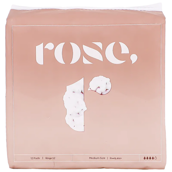 Rose Organic Medium Sanitary Pads Natural Cotton 12 Pads