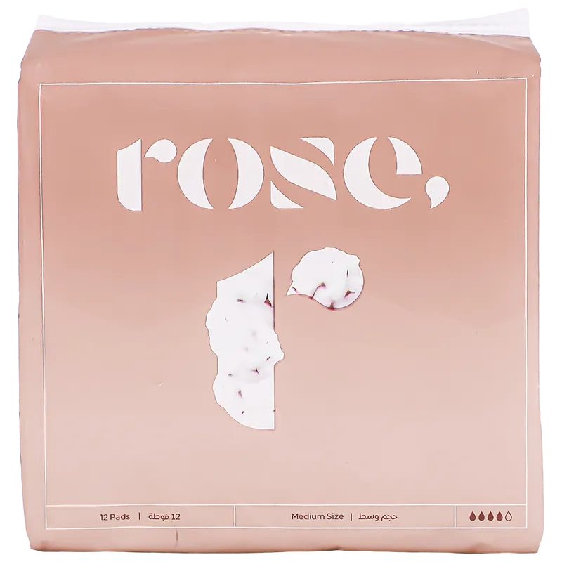 Rose Organic Medium Sanitary Pads Natural Cotton 12 Pads