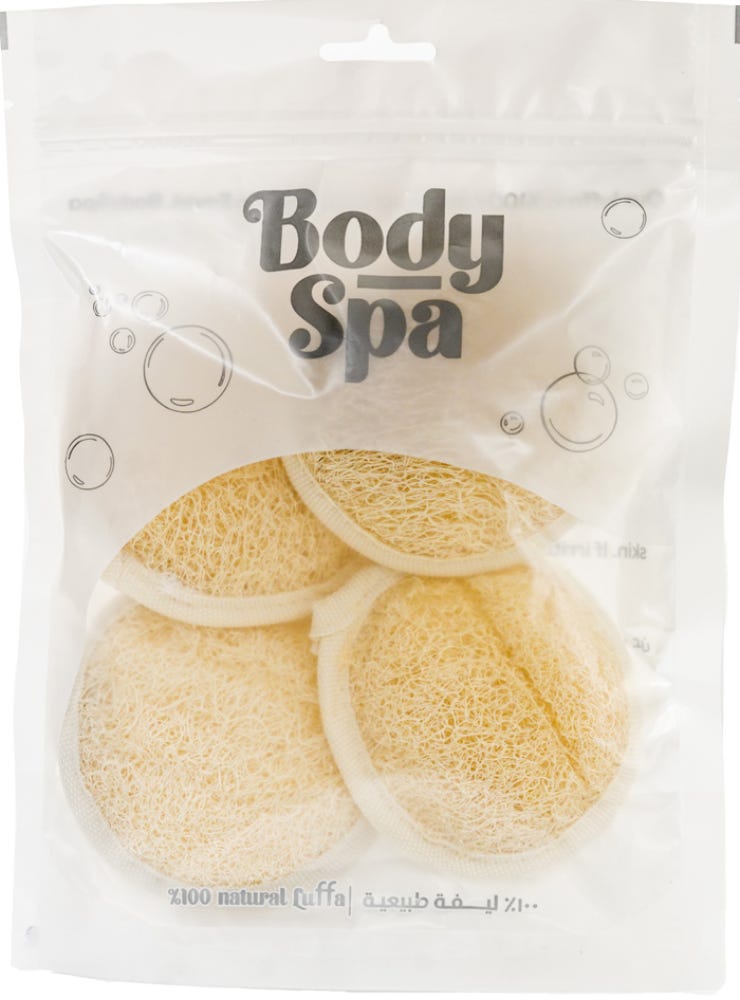 Body Spa Natural Egyptian Loofah Bath Scrubber, Travel Size, 4 Pieces