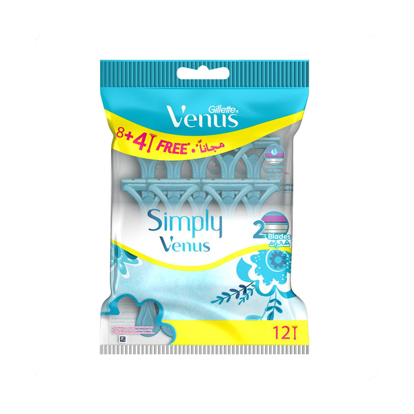 Gillette Venus Simply Venus 2 Disposable Razors, Two Blades, MoistureRich Strip, 12 Pieces