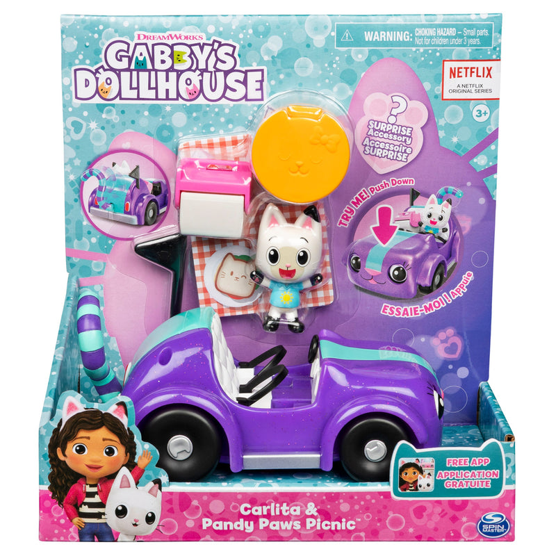 Gabby's Dollhouse Carlita & Pandy Paws Picnic Set, Interactive Toy Car Playset with Exclusive Figure